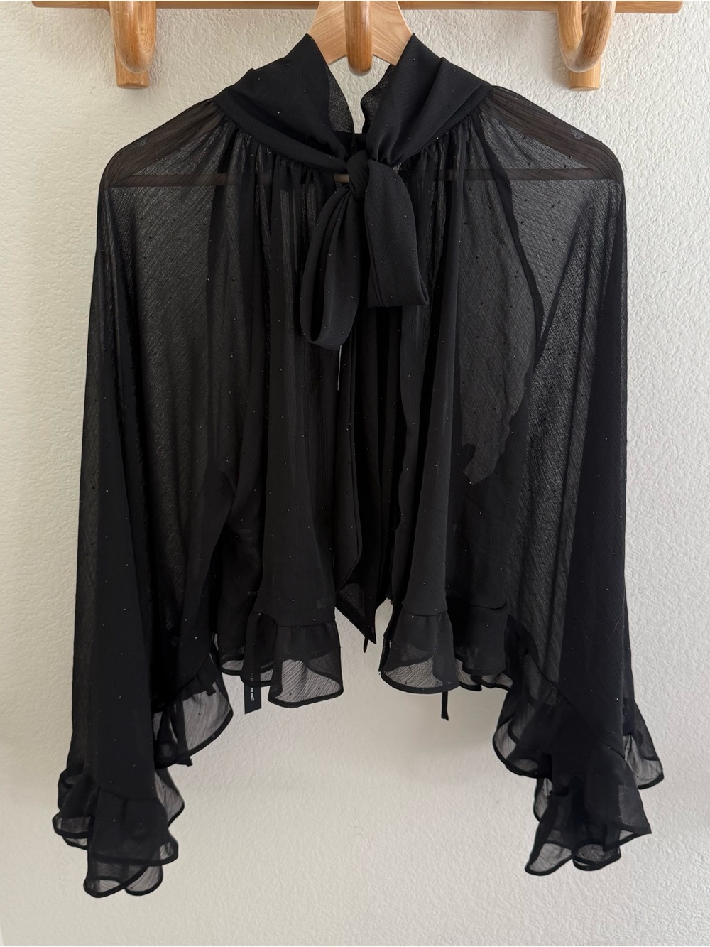 AFRM Black Sheer Ruffle High-Neck Blouse - Picture 7 of 9